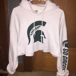 White Cropped MSU hoodie